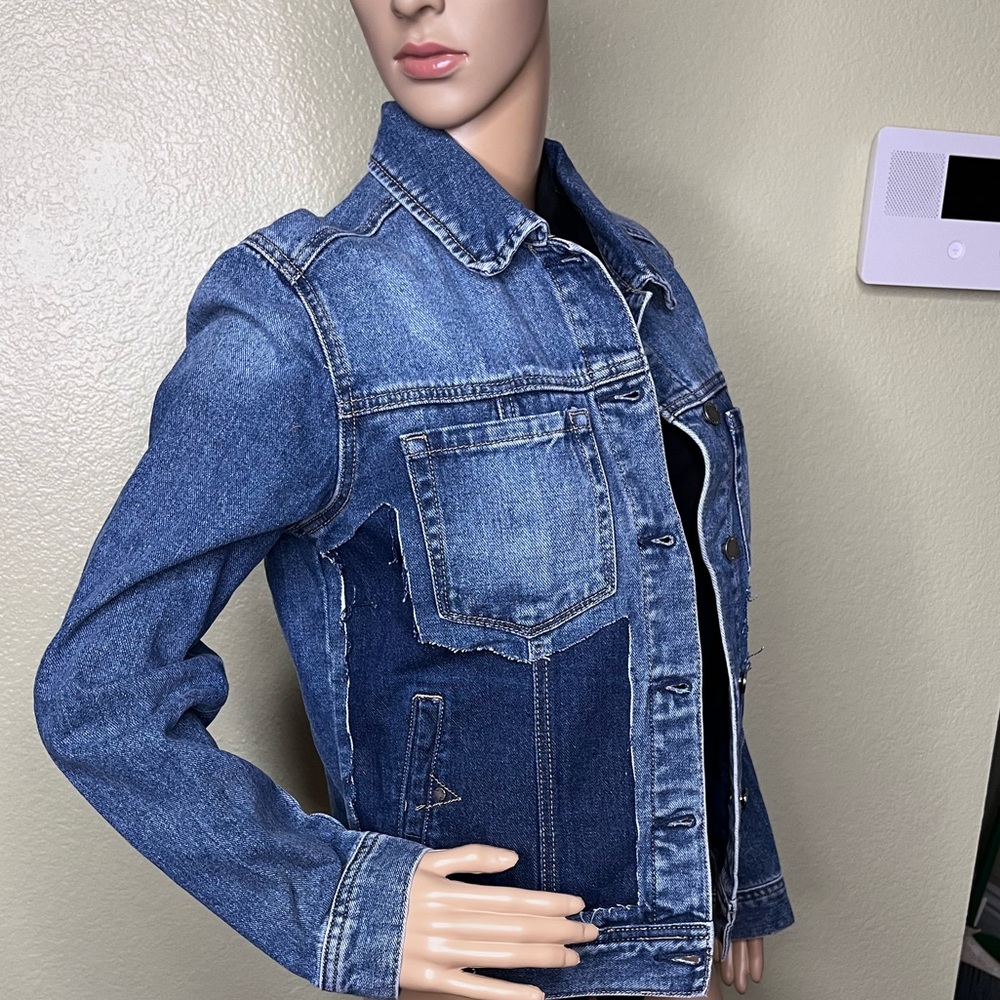 liver pool losangeles patch work frayed denim jacket size medium new with tags - Picture 2 of 15